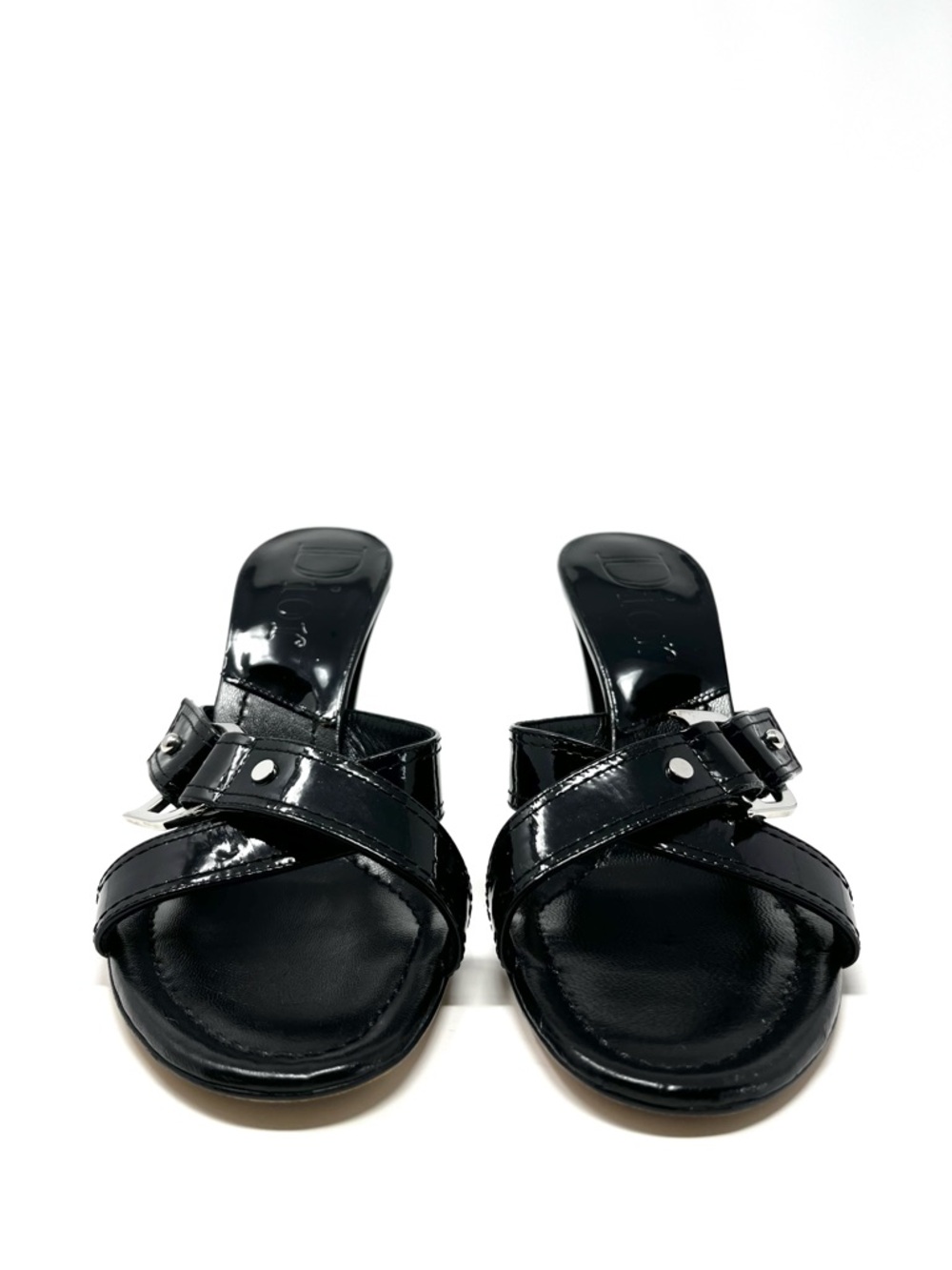 Vintage Christian Dior Galliano Y2K Black Patent D Buckle Sandals Heels 36.5 6.5 - Picture 4 of 11